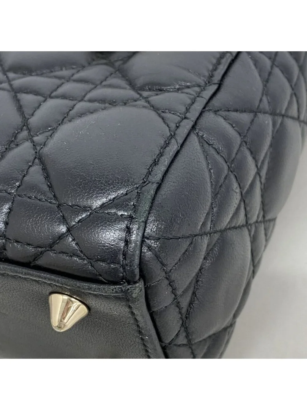 Dior Handbag Cannage Lady Leather Black Champagne Gold 2-Way Bag